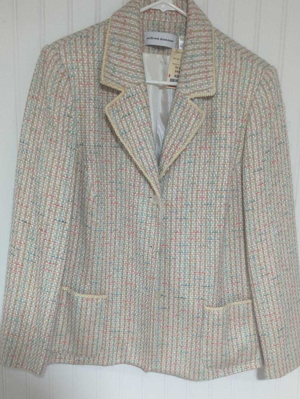 Alfred Dunner Cream Tweed Blazer with Pastel Accents